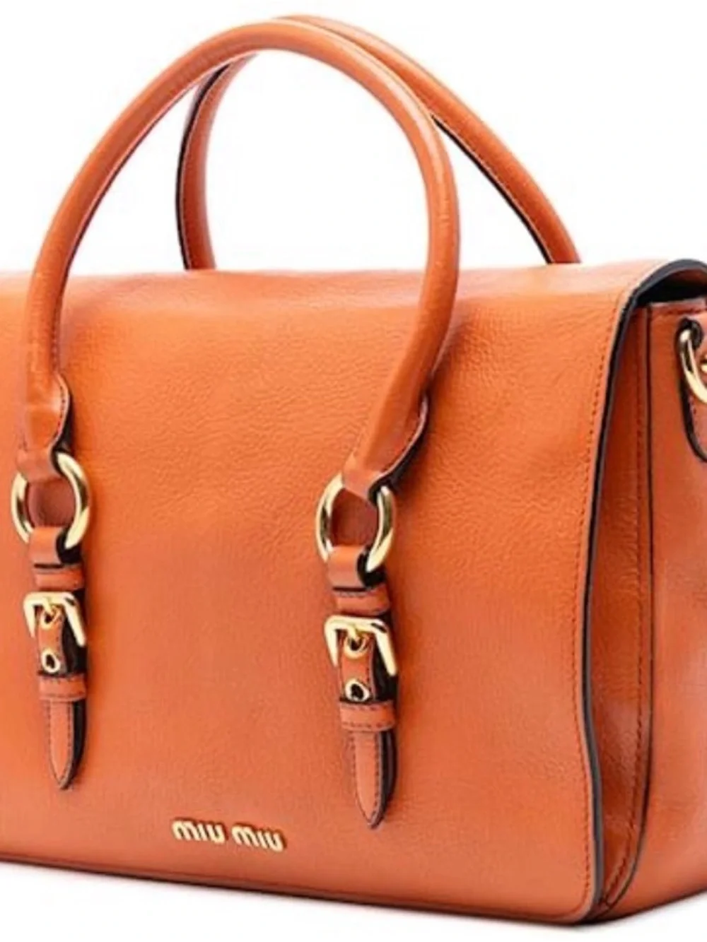 Miu Miu Madras Goatskin Flap Satchel Crossbody Bag Orange Leather Italy - Picture 2 of 16